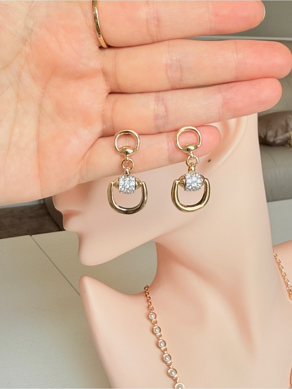 Delicate Gold Drop Earrings with Cubic Zirconia - Picture 11 of 13